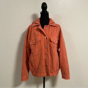 Avec Les Filles Jacket Womens Size Small Orange Hooded Quilted Jacket Oversized